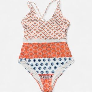 Orange and Blue Patterned Kids One Piece